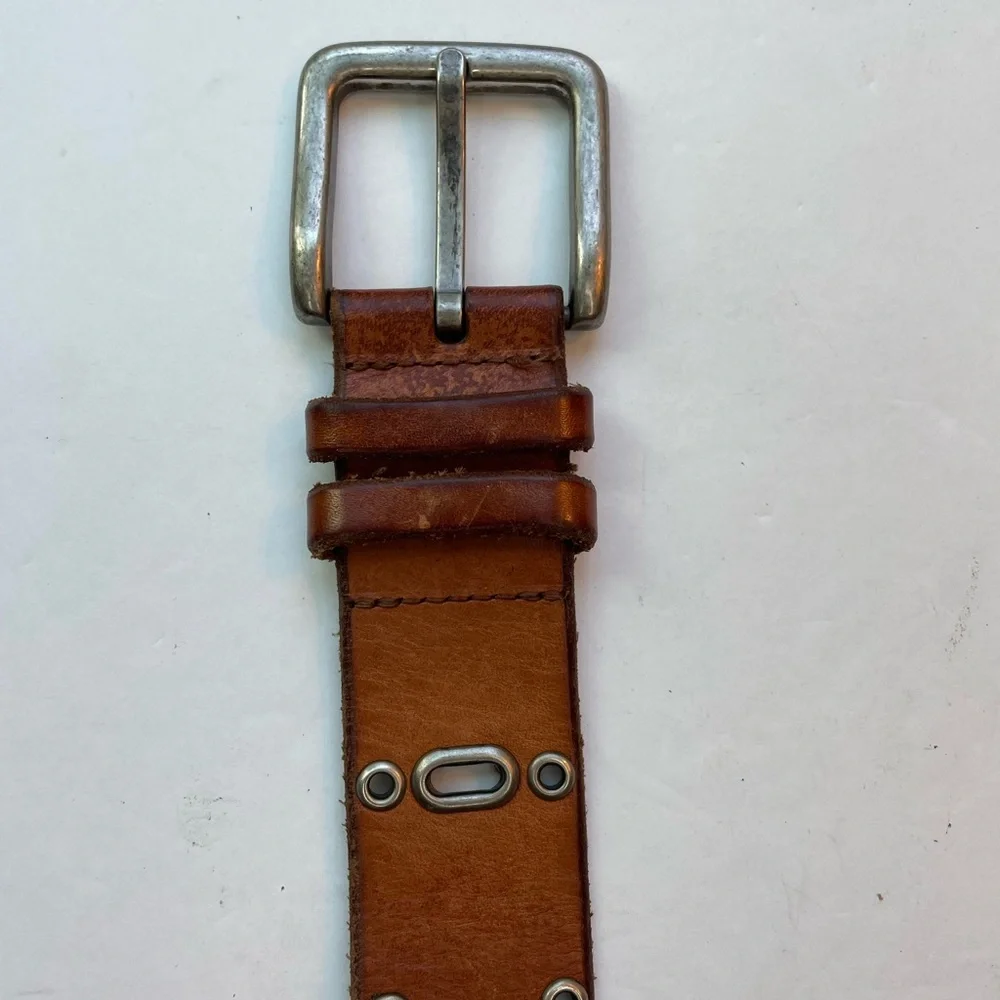 Fossil brown and silver cutout genuine leather belt boho size large